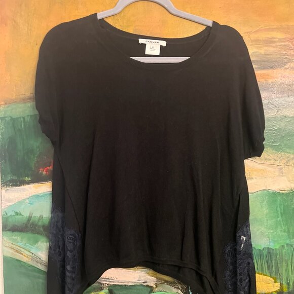 Carven Tops - Carven Black Knit Top with Navy Lace cutout across back